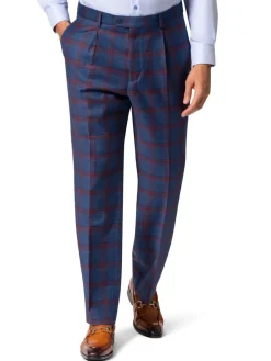 Beragamo Elegant Men Blue Plaid Classic Fit 100% Wool 3 Piece Suit & Peak Lapels