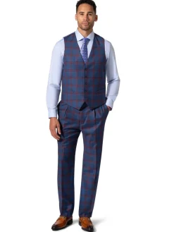 Beragamo Elegant Men Blue Plaid Classic Fit 100% Wool 3 Piece Suit & Peak Lapels