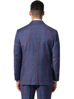 Beragamo Elegant Men Blue Plaid Classic Fit 100% Wool 3 Piece Suit & Peak Lapels