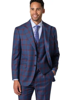 Beragamo Elegant Men Blue Plaid Classic Fit 100% Wool 3 Piece Suit & Peak Lapels