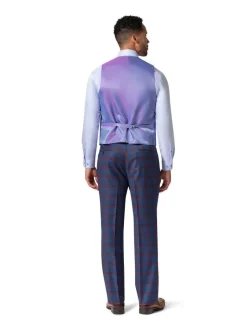 Beragamo Elegant Men Blue Plaid Classic Fit 100% Wool 3 Piece Suit & Peak Lapels