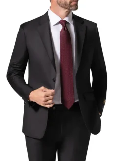 Beragamo Elegant Mens Black Subtle Windowpane Modern Fit Notch Lapel Wool 2 Button Suit