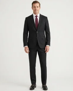 Beragamo Elegant Mens Black Subtle Windowpane Modern Fit Notch Lapel Wool 2 Button Suit