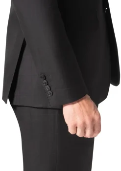 Beragamo Elegant Mens Black Subtle Windowpane Modern Fit Notch Lapel Wool 2 Button Suit