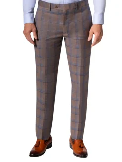 Beragamo Elegant Mens Brown Plaid Modern Fit 100% Wool 2 Piece Suit