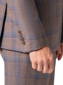 Beragamo Elegant Mens Brown Plaid Slim Fit 100% Wool 2 Piece Suit