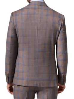 Beragamo Elegant Mens Brown Plaid Slim Fit 100% Wool 2 Piece Suit