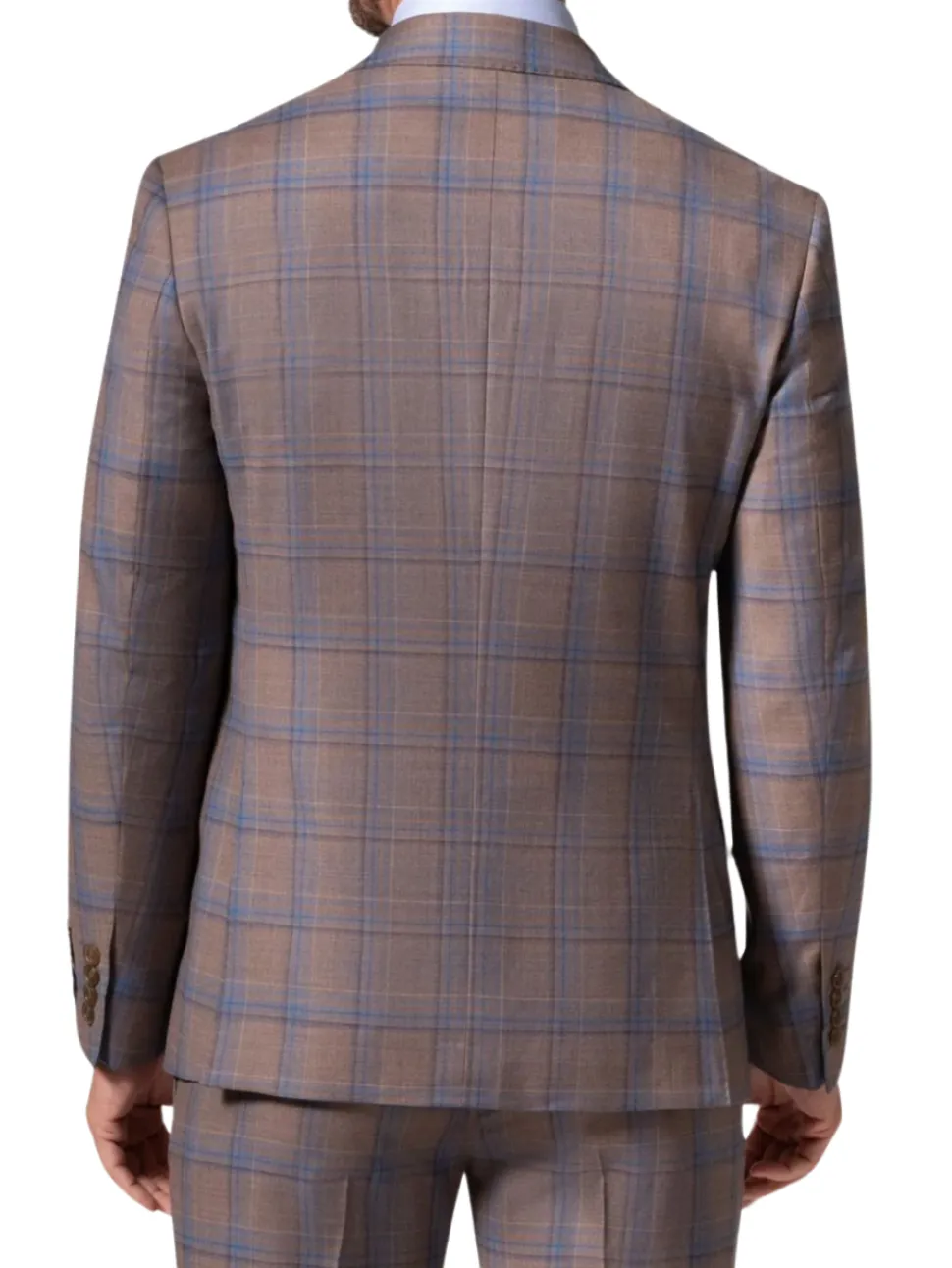 Beragamo Elegant Mens Brown Plaid Slim Fit 100% Wool 2 Piece Suit
