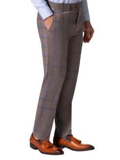 Beragamo Elegant Mens Brown Plaid Slim Fit 100% Wool 2 Piece Suit