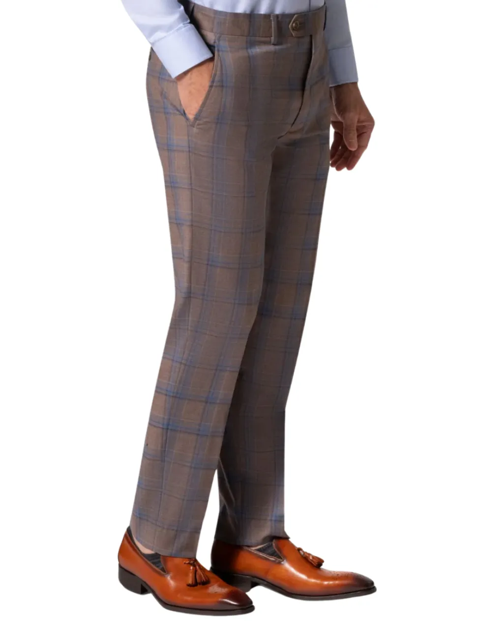 Beragamo Elegant Mens Brown Plaid Slim Fit 100% Wool 2 Piece Suit