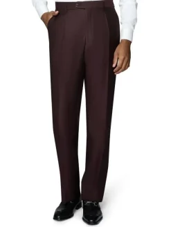 Beragamo Elegant Mens Burgundy 100% Wool Classic Fit Vested Suit with Peak Lapel
