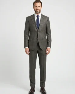 Beragamo Elegant Mens Green With Blue Plaid Modern Fit Peak Lapel Wool 2 Button Suit