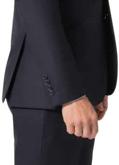 Beragamo Elegant Mens Navy Subtle Windowpane Modern Fit Notch Lapel Wool 2 Button Suit