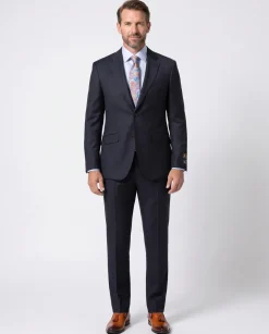 Beragamo Elegant Mens Navy Subtle Windowpane Modern Fit Notch Lapel Wool 2 Button Suit