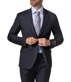 Beragamo Elegant Mens Navy Subtle Windowpane Modern Fit Notch Lapel Wool 2 Button Suit