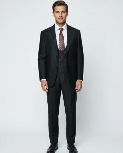 Beragamo Elegant Men's Solid Black 100% Wool Classic Fit Suit