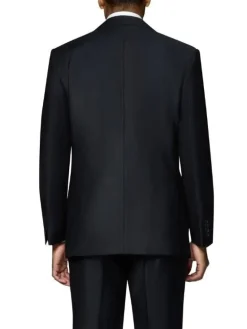 Beragamo Elegant Men's Solid Black 100% Wool Classic Fit Suit
