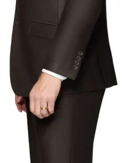 Beragamo Elegant Men's Solid Brown 100% Wool Classic Fit Vested Suit