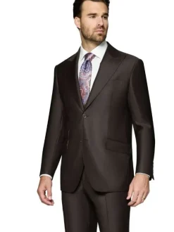 Beragamo Elegant Men's Solid Brown 100% Wool Classic Fit Vested Suit