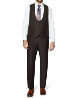 Beragamo Elegant Men's Solid Brown 100% Wool Classic Fit Vested Suit