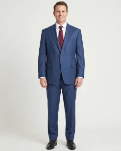 Beragamo Elegant Men's Solid Navy Blue Portly Fit Wool 2-Button Suit