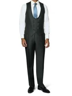 Beragamo Elegant Men's Solid Olive 100% Wool Classic Fit Vested Suit