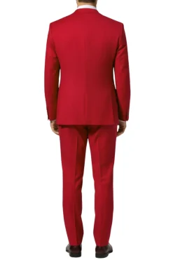 Beragamo Elegant Mens Solid Red Modern Fit Peak Lapel Wool 2 Button Suit
