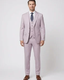 Beragamo Lavander Purple Herringbone Slim Fit Notch Lapel Stretch 3-Piece Suit