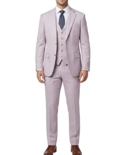 Beragamo Lavander Purple Herringbone Slim Fit Notch Lapel Stretch 3-Piece Suit