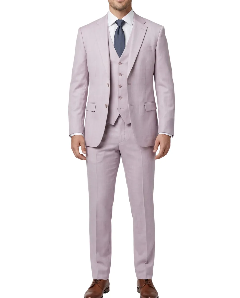 Beragamo Lavander Purple Herringbone Slim Fit Notch Lapel Stretch 3-Piece Suit