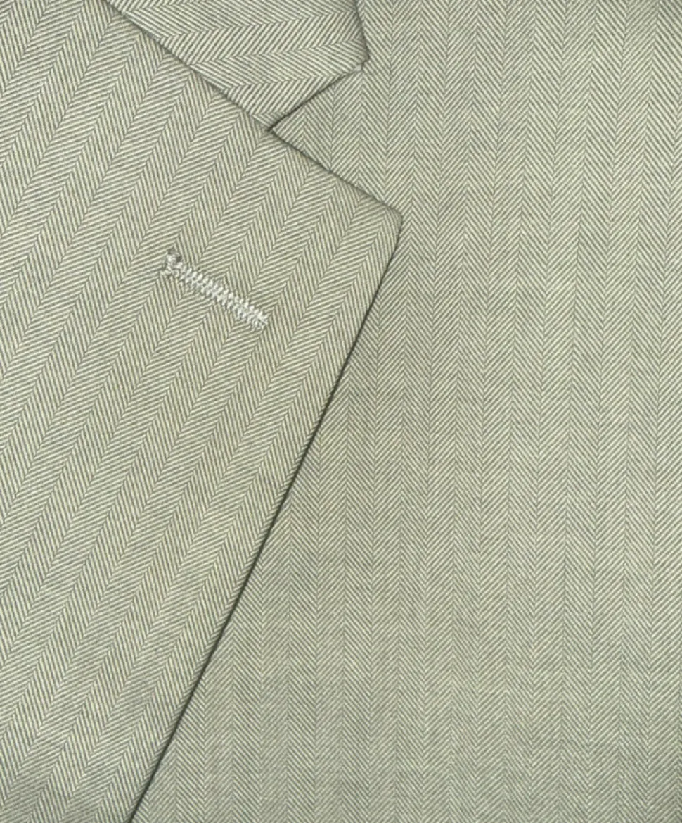 Beragamo Sage Green Herringbone Slim Fit Notch Lapel Stretch 3-Piece Suit