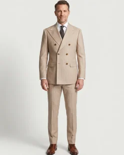 Bergamo Beige Pinstripe Modern Fit Peak Lapel Double-Breasted Wool Suit