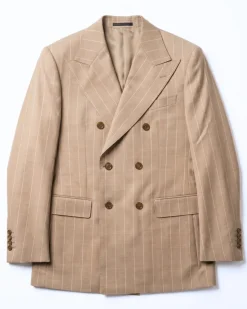 Bergamo Beige Pinstripe Modern Fit Peak Lapel Double-Breasted Wool Suit