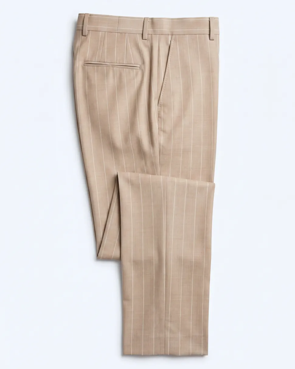 Bergamo Beige Pinstripe Modern Fit Peak Lapel Double-Breasted Wool Suit
