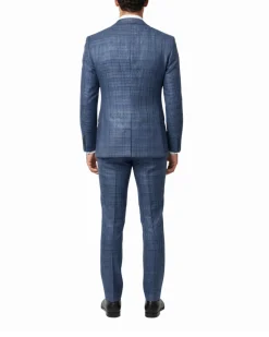 Berragamo Elegant Mens Blue With Brown Check Modern Fit Wool 2-Button Suit