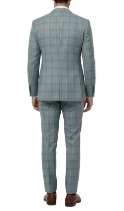 Berragamo Elegant Mens Light Blue with Tan Windowpane Slim Fit 2 Button Wool Suit