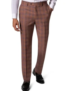 Berragamo Elegant Mens Orange with Blue Windowpane Modern Fit 2 Button Wool Suit