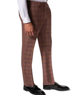 Berragamo Elegant Mens Orange with Blue Windowpane Modern Fit 2 Button Wool Suit