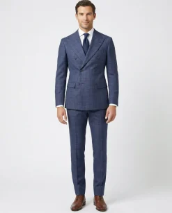 Berragamo Elegant Navy with Black Windowpane Slim Fit Double Breasted Wool Suit
