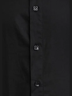 Bespoke Trim Fit Solid Black Spread Collar Cotton Casual Dress Shirt