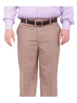 Black Diamond Classic Fit Beige Textured Flat Front Wool Dress Pants