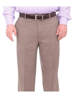 Black Diamond Classic Fit Taupe Textured Flat Front Wool Dress Pants