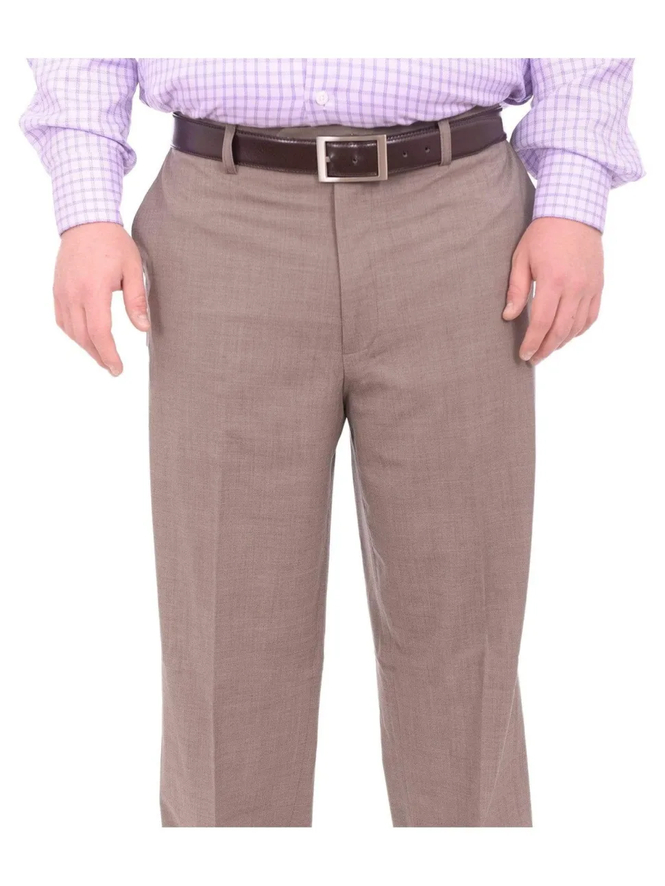 Black Diamond Classic Fit Taupe Textured Flat Front Wool Dress Pants