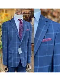 Blue Check Slim Fit 100% VBC Wool Prehemmed Suit