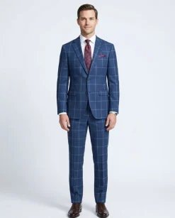 Blue Check Slim Fit 100% VBC Wool Prehemmed Suit