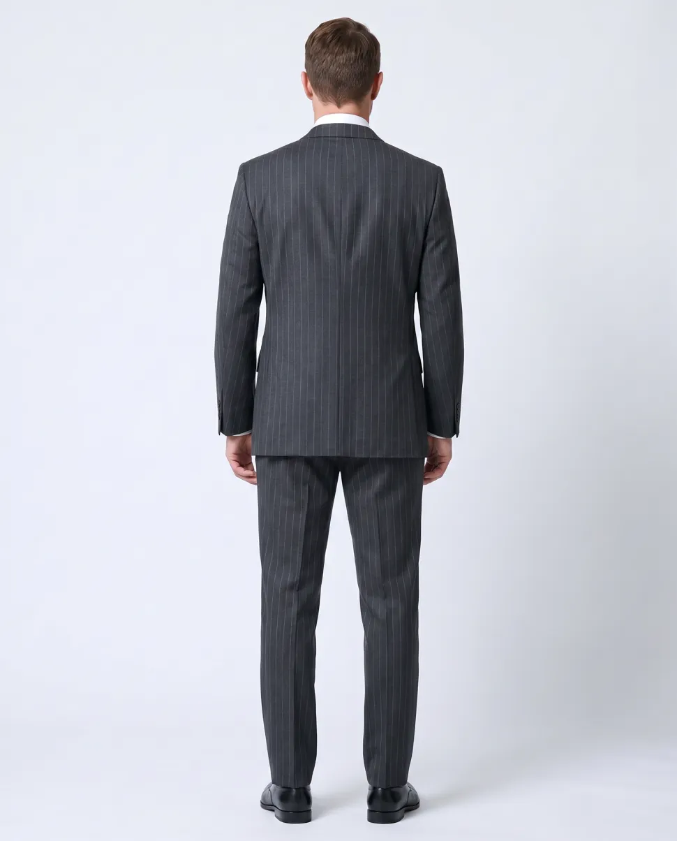 Blujacket Charcoal Gray Pinstripe Wool Notch Lapel 2-button Suit