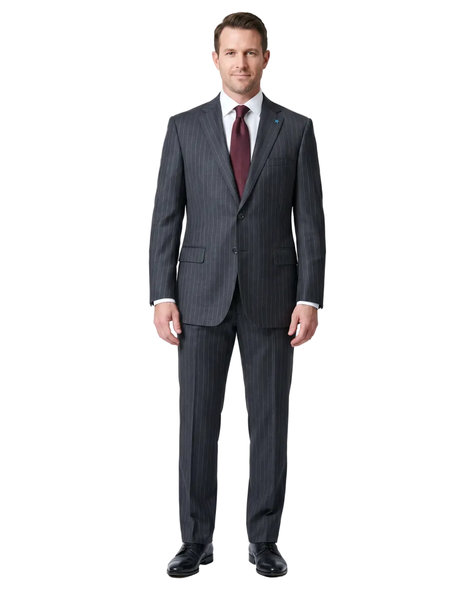 Blujacket Charcoal Gray Pinstripe Wool Notch Lapel 2-button Suit