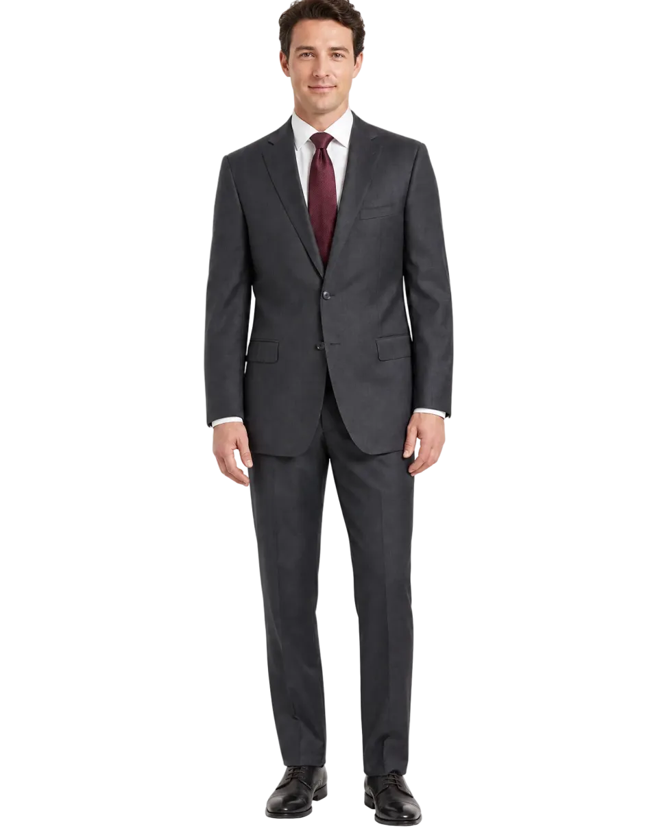 Blujacket Charcoal Gray Wool Regular Fit Notch Lapel 2 button Suit