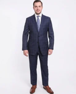 Blujacket Classic Fit Blue Plaid Two Button Half Canvassed Guabello Wool Suit