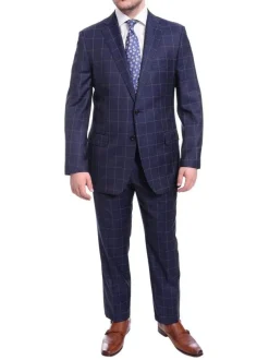 Blujacket Classic Fit Blue Plaid Two Button Half Canvassed Guabello Wool Suit